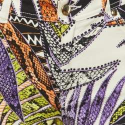 مملوكة مسبقًا Just Cavalli White Scale Leaf Print Denim Skinny Jeans M/Waist 32"