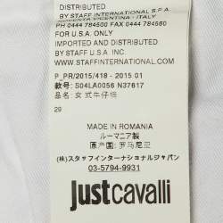 مملوكة مسبقًا Just Cavalli White Scale Leaf Print Denim Skinny Jeans M/Waist 32"