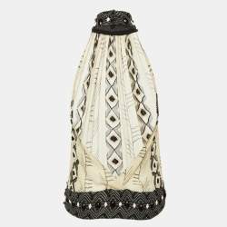 Pre Owned Just Cavalli Beige/Black Silk Embellished Sheer Halter Neck Top S