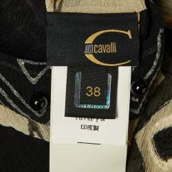 Pre Owned Just Cavalli Beige/Black Silk Embellished Sheer Halter Neck Top S