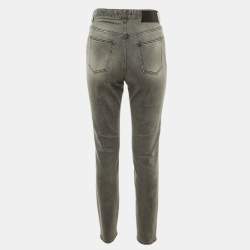 Pre Owned بنطلون جينز جاست كافالي رمادي مزين بالدبابيس ضيق مرتفع الخصر مقاس 30"