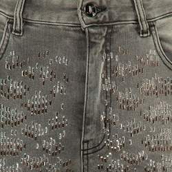 Pre Owned بنطلون جينز جاست كافالي رمادي مزين بالدبابيس ضيق مرتفع الخصر مقاس 30"