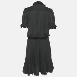 Pre Owned Just Cavalli Black Crepe Frill Detail Sheer Midi Dress M