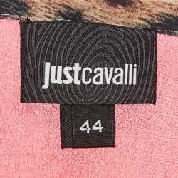 Pre Owned Just Cavalli Pink Animal Print Ruffle Detail Silk Blouse M