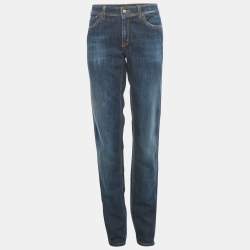 Pre Owned Just Cavalli Blue Embroidered Distressed Denim Jeans L Waist 32"