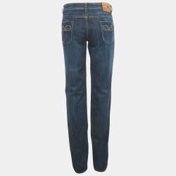 Pre Owned Just Cavalli Blue Embroidered Distressed Denim Jeans L Waist 32"