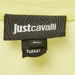 Pre Owned تي شيرت جست كافالي جيرسي مزين بشعار أخضر ليموني ياقة دائرية كبير جدًا