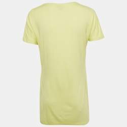 Pre Owned تي شيرت جست كافالي جيرسي مزين بشعار أخضر ليموني ياقة دائرية كبير جدًا