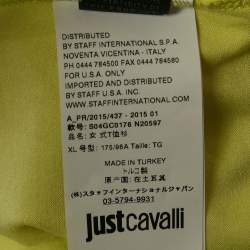 Pre Owned تي شيرت جست كافالي جيرسي مزين بشعار أخضر ليموني ياقة دائرية كبير جدًا