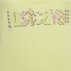 Pre Owned تي شيرت جست كافالي جيرسي مزين بشعار أخضر ليموني ياقة دائرية كبير جدًا