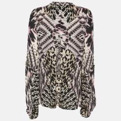 Pre Owned Just Cavalli Multicolor Printed Crepe Long Sleeve Tops S