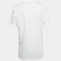 Pre Owned Just Cavalli White Printed Cotton Distressed V-Neck T-Shirt L