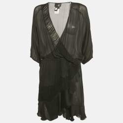 Pre Owned Just Cavalli Black Silk Ruffled Mini Dress L