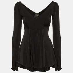 Pre Owned Just Cavalli Black Jersey Plunge Neck Top M