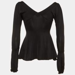 Pre Owned Just Cavalli Black Jersey Plunge Neck Top M