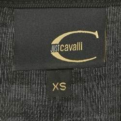 Pre Owned Just Cavalli Black Animal Print Frill Detail Jersey Top XS