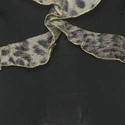 Pre Owned Just Cavalli Black Animal Print Frill Detail Jersey Top XS