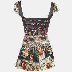 Pre Owned Just Cavalli Multicolor Printed Jersey & Silk Top & Skirt Set S/M