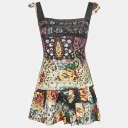 Pre Owned Just Cavalli Multicolor Printed Jersey & Silk Top & Skirt Set S/M