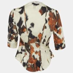 Pre Owned Just Cavalli Brown Animal Print Cotton Lace Detail Top M