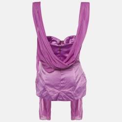 Pre Owned Just Cavalli Purple Satin Detachable Drape Corset Top M