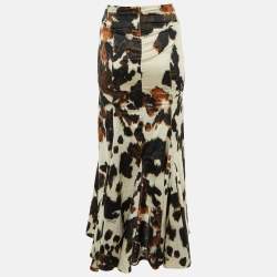 Pre Owned Just Cavalli Black /White Animal Print Satin Maxi Skirt M