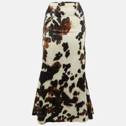 Pre Owned Just Cavalli Black /White Animal Print Satin Maxi Skirt M