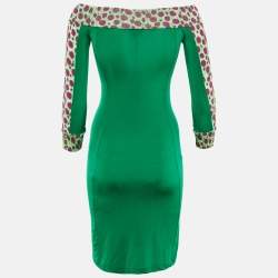 Pre Owned Just Cavalli Green Printed Jersey Off Shoulder Mini Dress S