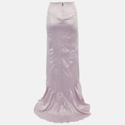 Pre Owned Just Cavalli Lavender Satin Asymmetric Hem Maxi Skirt L