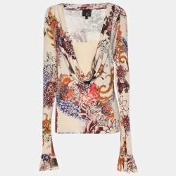 Pre Owned Just Cavalli Beige Printed Jersey Long Sleeve Tops L