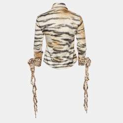 مملوكة مسبقًا رباط ساتان بأكمام مربوطة بنقشة الحيوانات بني/أسود جست كافالي مقاس  صغير