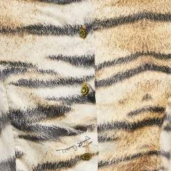 مملوكة مسبقًا رباط ساتان بأكمام مربوطة بنقشة الحيوانات بني/أسود جست كافالي مقاس صغير