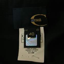 Pre Owned فستان ميني جست كافالي صوف أسود/أبيض برقبة بكشكش مقاس صغير (سمول)