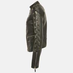 Pre Owned جاكيت جاست كافالي دانتيل جلد أسود مقاس صغير