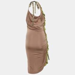 مملوكة مسبقًا فستان جاست كافالي ميني أوف شولدر جيرسيه مطبوع أخضر مقاس صغير - سمول