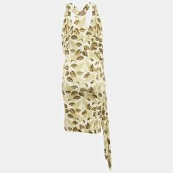 Pre Owned Just Cavalli White Leaf Print Jersey Draped Dress M