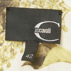 Pre Owned Just Cavalli White Leaf Print Jersey Draped Dress M