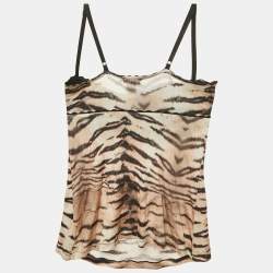 مملوكة مسبقًا قميص داخلي جست كافالي جيرسي بحواف مزينة بنقشة نمر بني مقاس متوسط