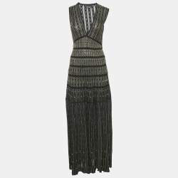 مملوكة مسبقًا Just Cavalli Black Metallic Lurex Knit Gold Stud Maxi Dress M
