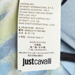 مملوكة مسبقًا Just Cavalli Blue Tiger Print Satin Belted Kaftan Tunic S