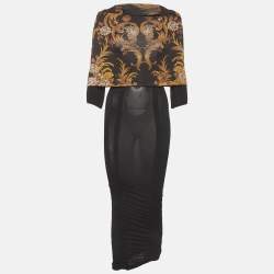 Pre Owned فستان جست كافالي جيرسية مطبوع زهور أسود روتش ميدي مقاس صغير (سمول)