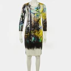 مملوكة مسبقًا فستان جستي كافالي جيرسي بنقشة طيور متعددة الألوان مقاس كبير - ميديم