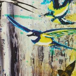 مملوكة مسبقًا فستان جستي كافالي جيرسي بنقشة طيور متعددة الألوان مقاس كبير - ميديم