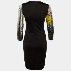 مملوكة مسبقًا فستان جستي كافالي جيرسي بنقشة طيور متعددة الألوان مقاس كبير - ميديم