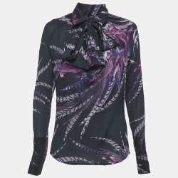 مملوكة مسبقًا Just Cavalli Purple Floral Printed Silk Top M