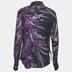 مملوكة مسبقًا Just Cavalli Purple Floral Printed Silk Top M