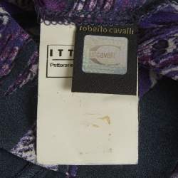 مملوكة مسبقًا Just Cavalli Purple Floral Printed Silk Top M