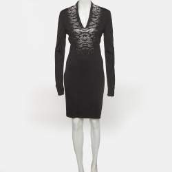 مملوكة مسبقًا فستان جست كافالي جيرسي أسود مع مسامير بطول متوسط مقاس متوسط - ميديوم