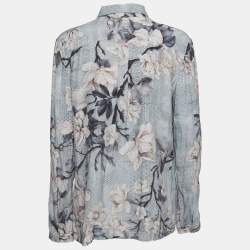 Pre Owned Just Cavalli Blue Floral Print Crepe Shirt M