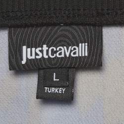 Pre Owned Just Cavalli Blue Leopard Print Crepe Sweatshirt L